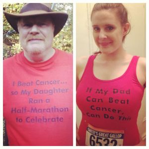 Running my first half-marathon for my cancer-fighting Dad in 2013. 